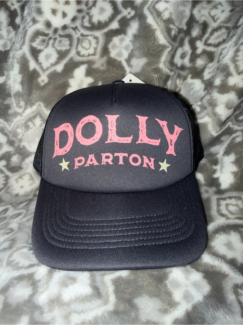 Dolly Parton Black Trucker Hat with Pink Logo